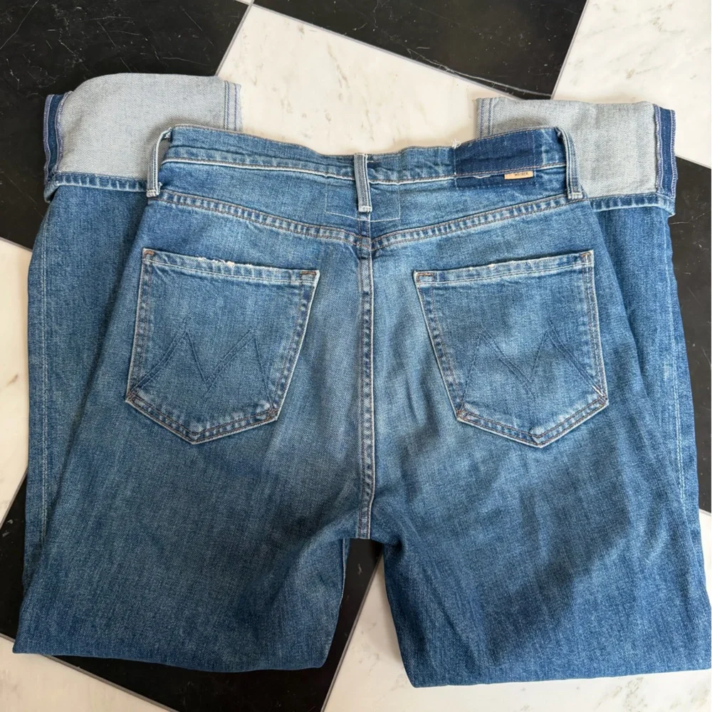 MOTHER High-Rise Straight Blue Jeans